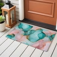 thumbnail image 4 of 2x3 Ft Entryway Area Rug, Teal Pink Kitchen Rug Runner Washable Floor Mat, Modern Abstract Ink Painting Luxury Marble Non Slip Indoor Door Mat Throw Carpet for Bathroom Living Room Bedroom, 4 of 8