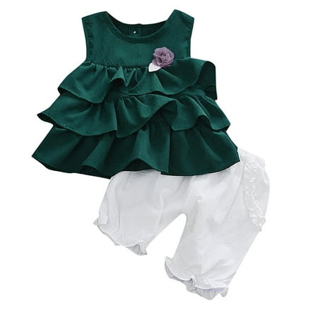 

ZIZOCWA Baby Girl Boutique Clothes Toddler Kids Baby Girls Ruffles Flowers Tops Solid Ruched Shorts Pants Outfits Little Girl Winter Clothes Ruffle Pants for Babies Cute Fashion Outfits If for Girls