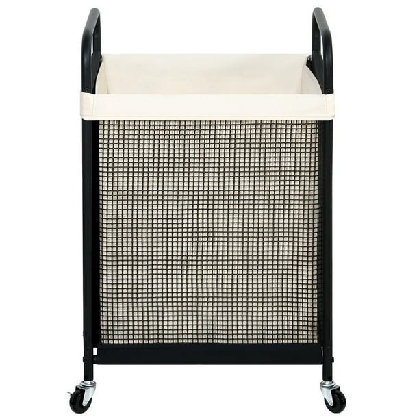 STO STO Cesto para la Ropa sucia, Carro clasificador de Ropa con Ruedas de 90 L con Bolsa de Forro extraíble y Lavable, cesto para Ropa con Ruedas con Mango de Metal para lavadero y Dormitorio