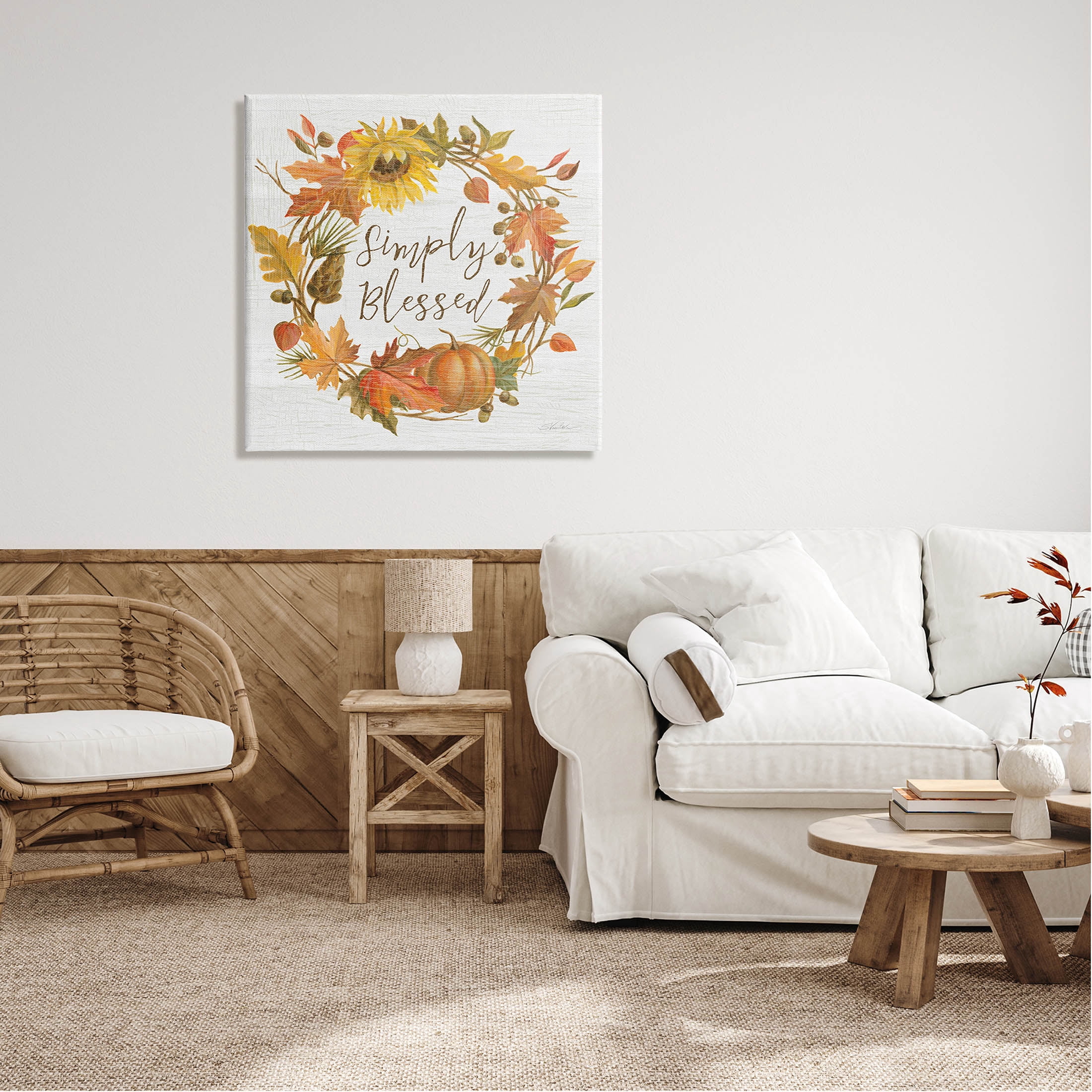 Stupell Industries Simply Blessed Autumn Wreath Graphic Art Gallery Wrapped Canvas Print Wall Art, Design by Silvia Vassileva
