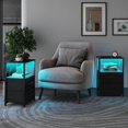 thumbnail image 2 of LED End Table with Charging Station, Nightstand with Cloth Drawer, Side Table with 1 USB Port and 1 Type-C Port, Set of 2, Couch Table, Black TB01BK052L, 2 of 14