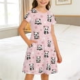 thumbnail image 2 of Summer Dresses for Girls Girls Panda Print Short Sleeve Crew Neck Casual Dress Knee Length Playful Kids Summer Day Outfit Comfortable Blend Pink 13 Years-14 Years, 2 of 5