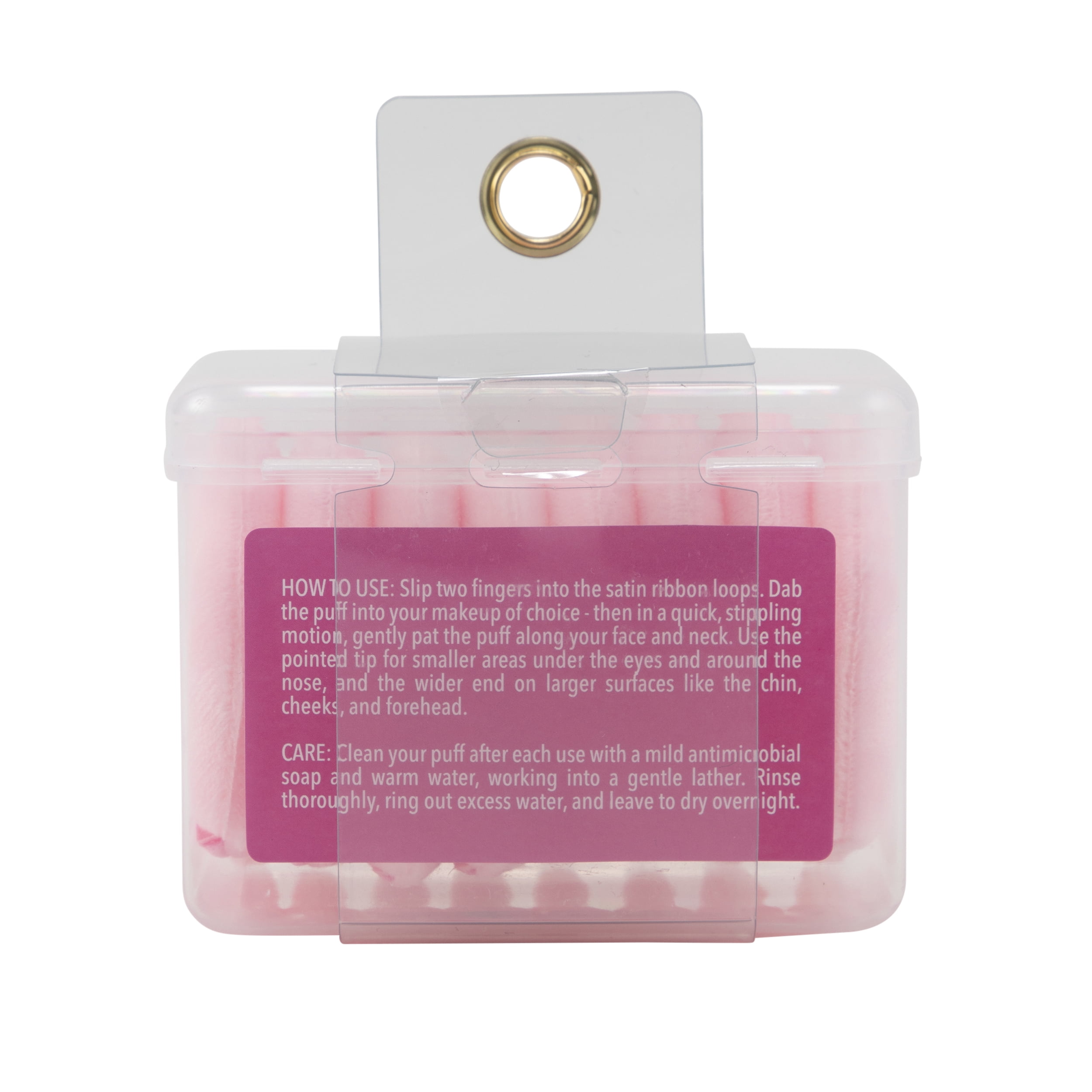 Triangle Puffs 8 pack in Organizer for All Types of Makeup Removal or Application.  Super Soft Puffs with Satin Ribbon Finger Hold, Pink.