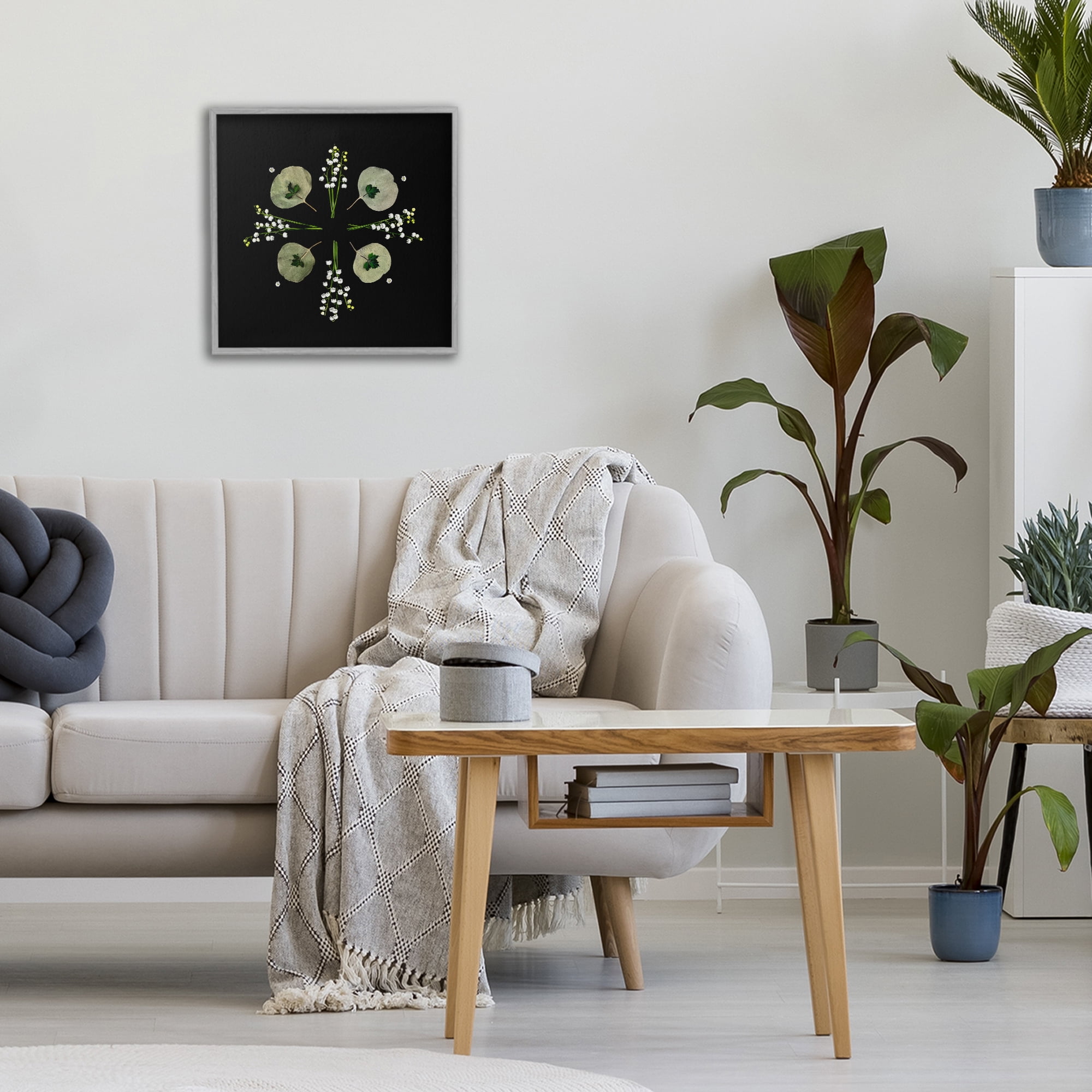 Stupell Industries Leaves & Wildflowers on Black Gray Framed Giclee Art, design by Beth Adoette