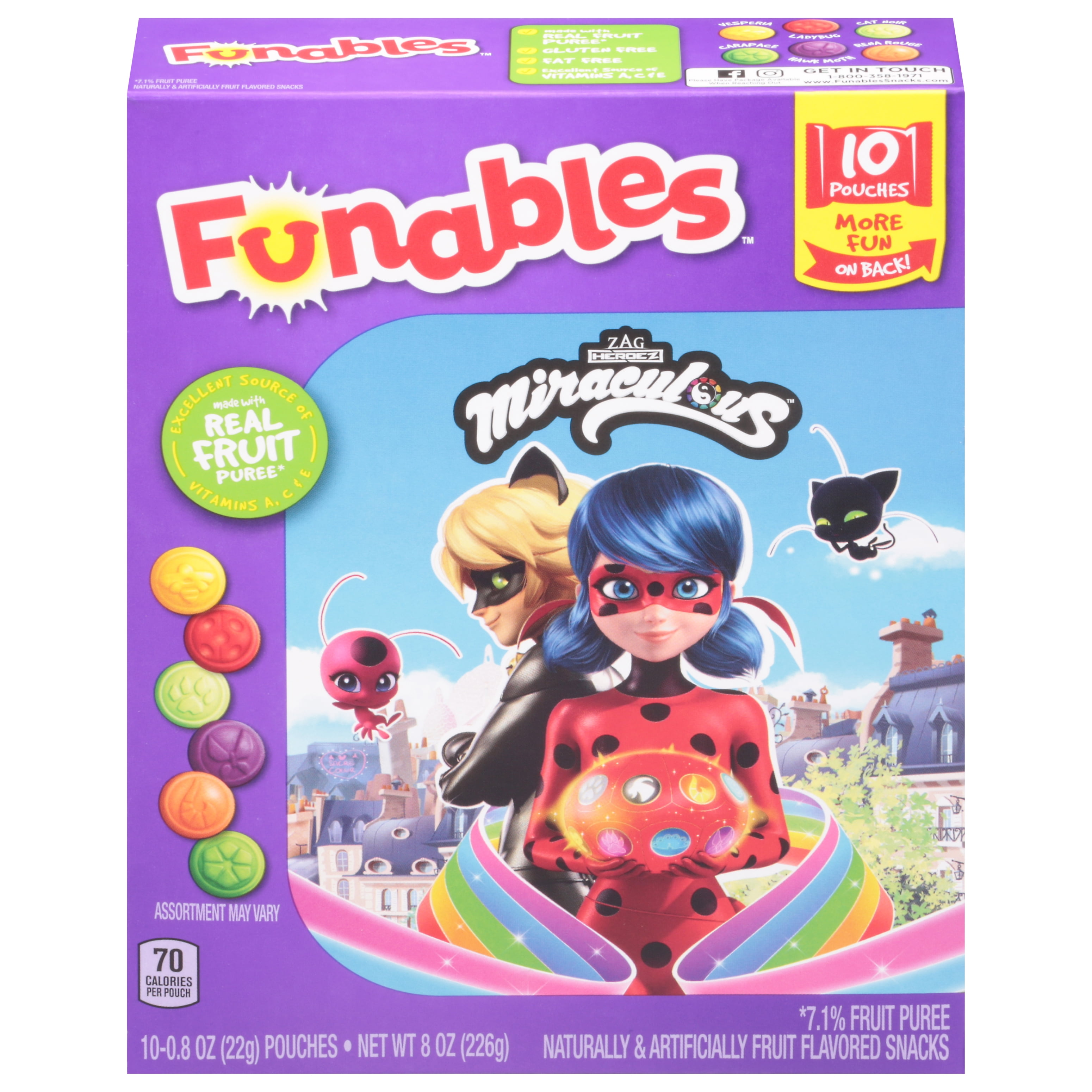 Funables Fruit Flavored Fruit Snacks Miraculous, 8oz, 10ct