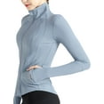 thumbnail image 2 of Genuiskids Women's Yoga Coat Running Track Cycling Workout Jacket Solid Color Long Sleeve Side Pockets Mock Neck Front Zipper Slim Fit Sports Jacket Outerwear, 2 of 9