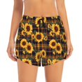 thumbnail image 2 of Pofeuu Brown Blue Plaid Sunflower Print Women's Athletic Shorts Running Workout Shorts Tummy Control Quick Dry Gym Shorts with Pockets Double layer sports shorts-Large, 2 of 7