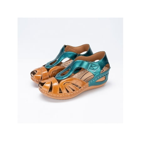 

Avamo Women s Comfort Retro Closed Toe Platform Wedge Sandals Cutout Hook and Loop Sandals