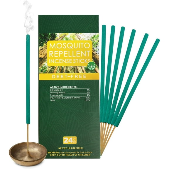 Mosquito Repellent Incense Sticks 24 Pieces per Box, for Patio/Natural Ingredients Citronella Oil/Lemongrass Oil/Made with Natural Based Essential - DEET Free Outdoor