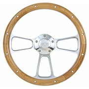 New World Motoring 14" Chrome Aluminum & Wood Steering Wheel for Chevy & GMC Trucks & Vans Full Kit