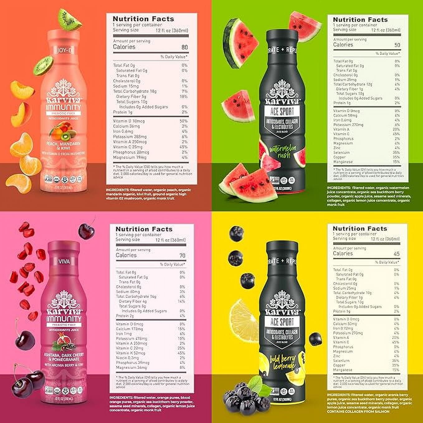 Karviva Organic Juice Cleanse & Skin Glowing Variety Pack, 12 oz BPA-Free Bottles (Pack of 6)