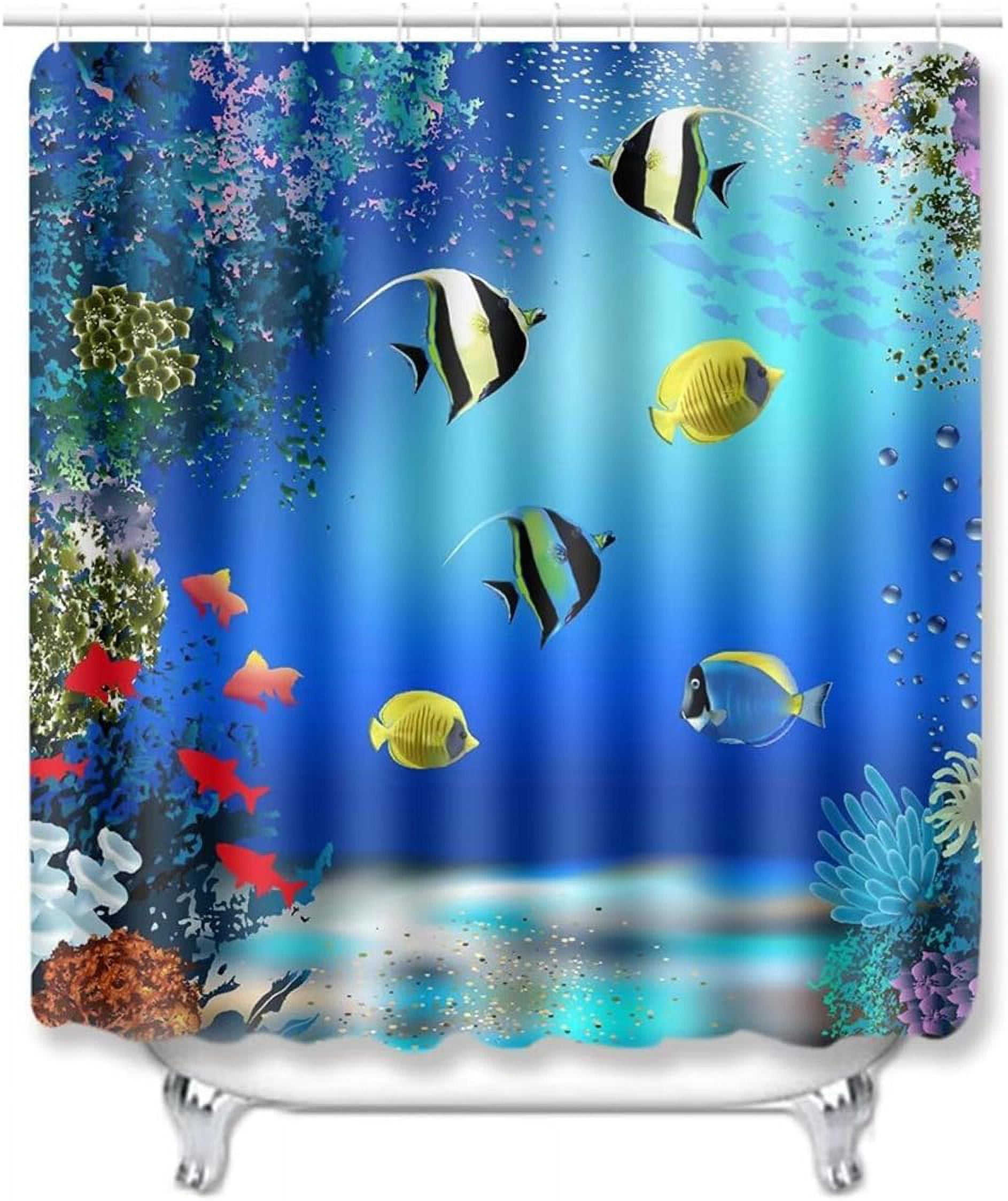Manatee Shower Curtain Set Blue Ocean Marine Animal Waterproof Bath Curtain Sets with Non Slip Rugs 4pcs Bathroom Decor Accessories