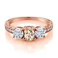 thumbnail image 2 of Gem Stone King 18K Rose Gold Plated Silver 3-Stone Ring Morganite Moissanite(1.77 Cttw) (Size 6), 2 of 4