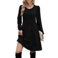 thumbnail image 5 of CharmCyan Women's Long Sleeve Pleated Round Neck Solid Color Casual Dress With Pockets Black L, 5 of 5