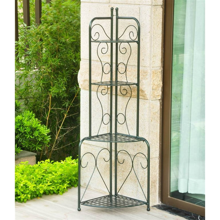 International Caravan Mandalay Iron Folding Corner Bakers Rack International Caravan Mandalay Iron Folding Corner Bakers Rack