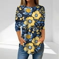 thumbnail image 2 of CYMMPU Loose Fit Crew Neck 3/4 Sleeve Floral Pattern Fall Trendy Shirts Spring Tops Blouses for Women Dressy Casual Tunic Tops Hide Low Hem Plus Size T-Shirts Multicolor XL, 2 of 5