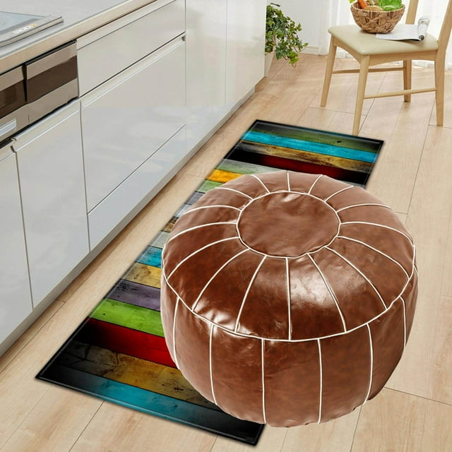 Housse de Pouf Bohème Marocain Faite à la Main Non Remplie Housse Foncée Pouf Rond Cuir Brun