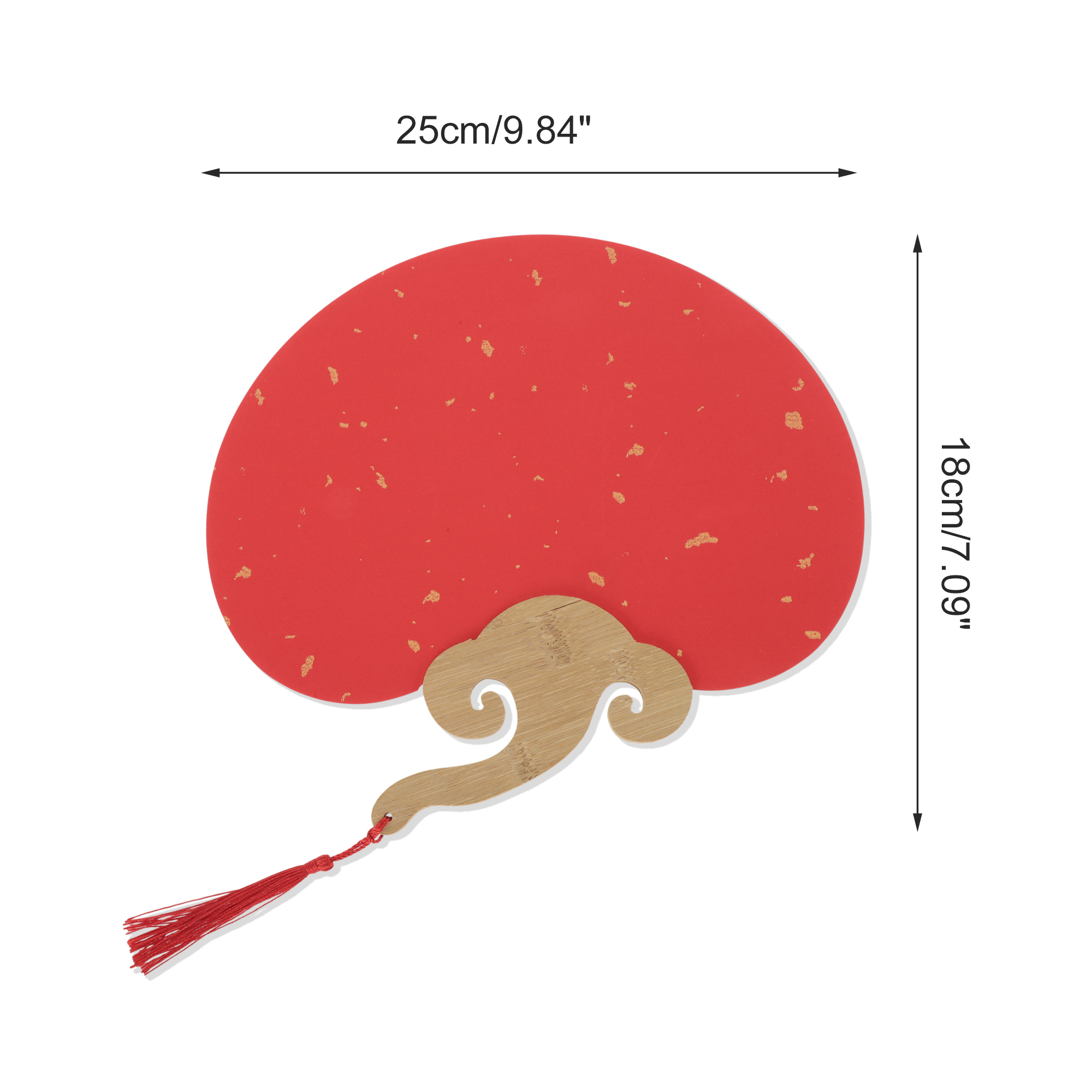 Unique Bargains Folding Fan Red Short Handle Round Ruyi