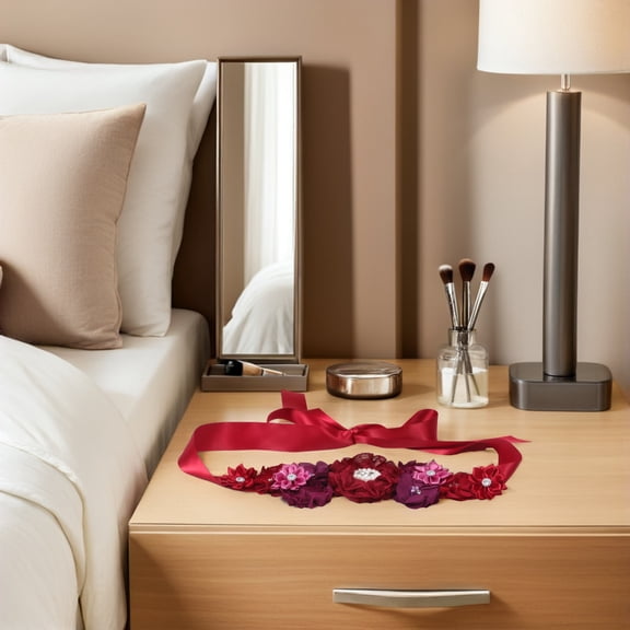 TABLZONE Red Satin Maternity Flower Sash Belt Adjustable Fit for Women Baby Showers Weddings Photoshoots and Special Occasions