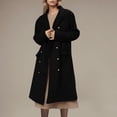 thumbnail image 2 of Lovskoo Women's Elegant Notched Lapel Collar Double Breasted Pea Coat Wool Blend Over Coat Long Jackets Black, 2 of 9