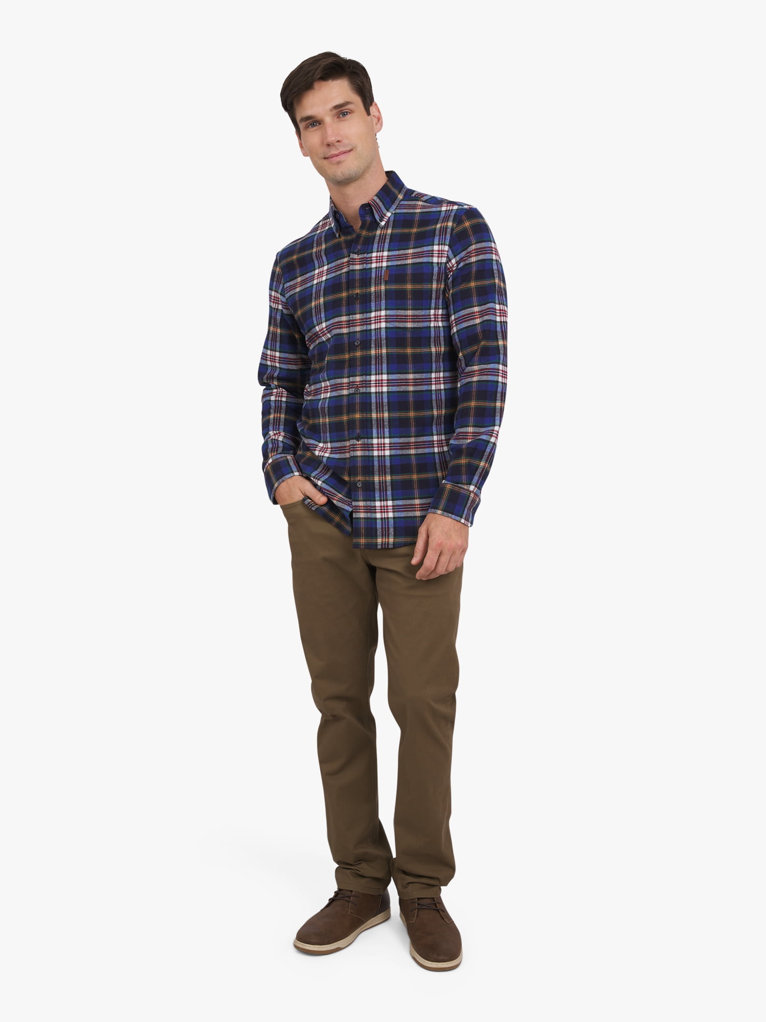 Chaps Men's and Big Men's Comfort Stretch Flannel Shirt, Sizes S-2XL