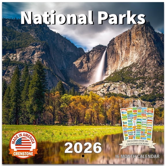 National Parks Calendar 2026 - Deluxe 2026 Scenic National Landmarks Wall Calendar Bundle with Over 100 Calendar Reminder Stickers (National Parks Gifts, Office Supplies) | Made In The USA
