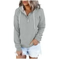 thumbnail image 2 of WEAIXIMIUNG Chandails en Molleton Graphiques pour Femmes Grande Taille Automne et Hiver Style de Rue à la Mode Couleur Unie Col à Boutons Poche Cordon de Serrage Chandail à Capuchon de Sport Décontracté, 2 of 6
