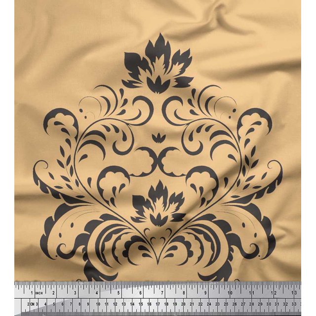 Soimoi Crepe Silk Fabric Ogee Damask Print Sewing Fabric Yard 42 Inch Wide