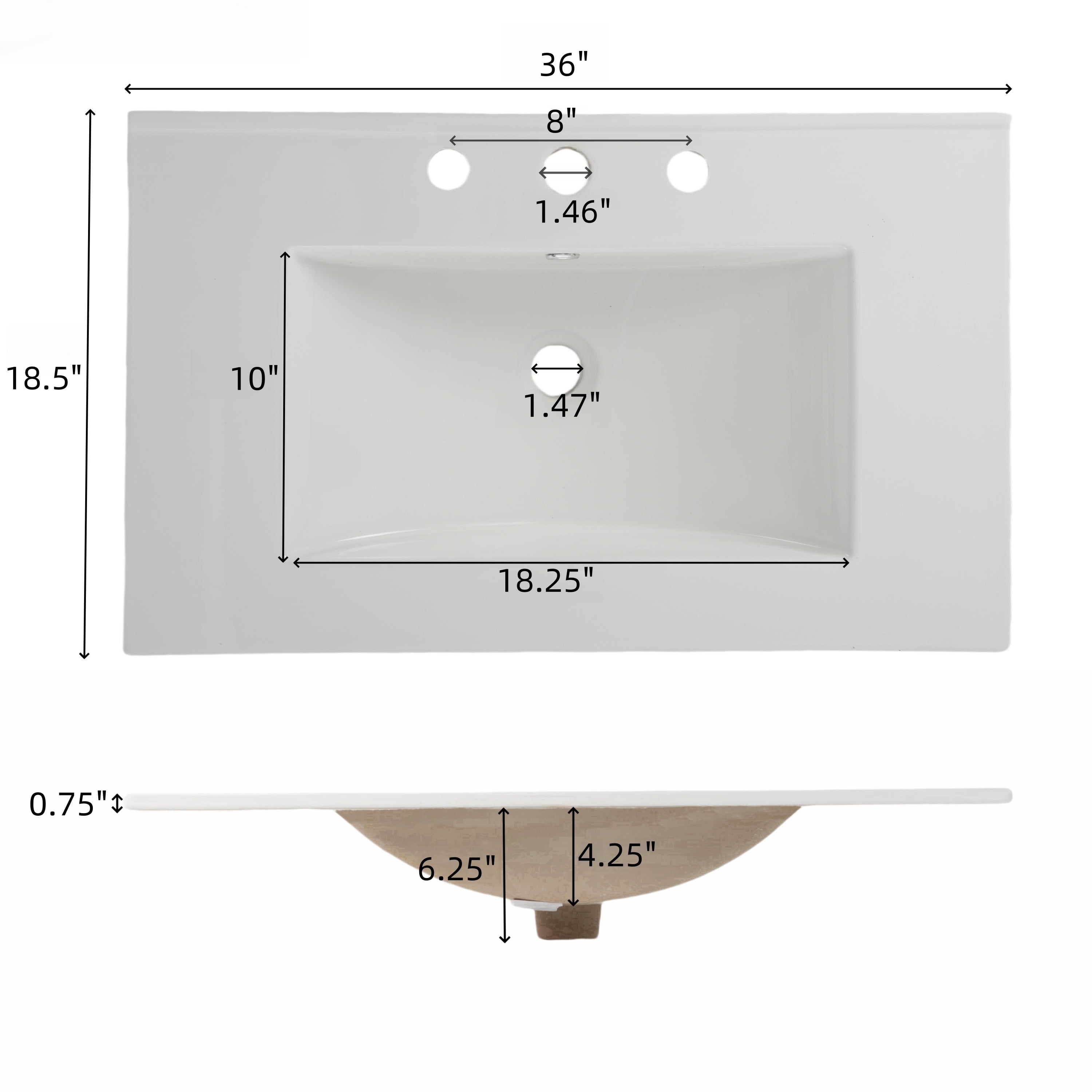 Euroco 36" Bathroom Vanity with Ceramic Sink, Textured Glass Doors, Solid Wood Legs, and Open Shelf – Modern Storage Solution