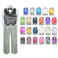 thumbnail image 1 of 4PC Shirt Gray Pants Vest & Bow tie Set Baby Boy Toddler Kid Formal Suit Sm-7, 1 of 3