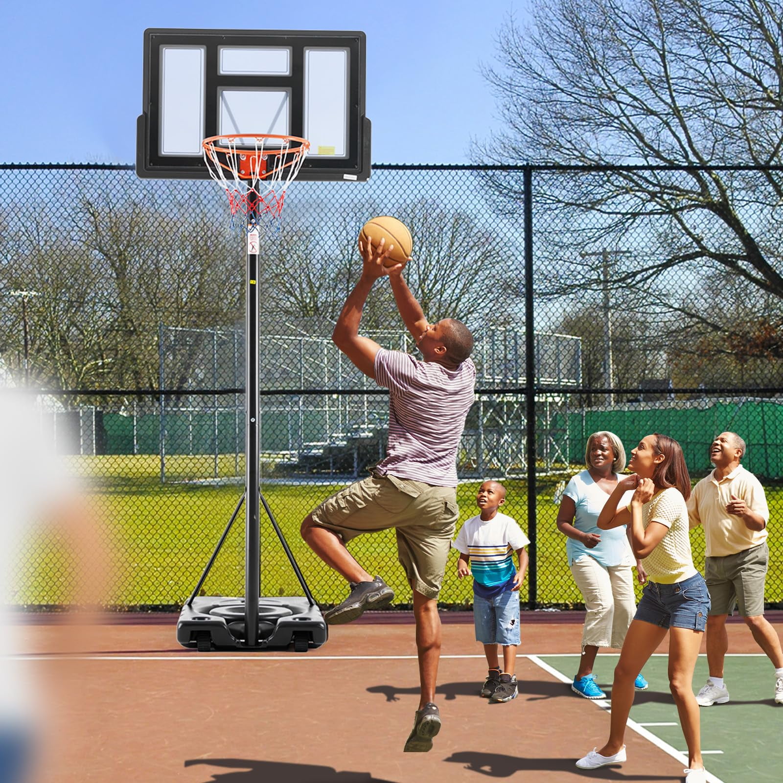 Atilioo Portable Basketball Hoop Stand with 44" Shatterproof Backboard, 6.1-10FT Adjustable Basketball Goal System, 2 Wheels, Fillable Base for Adults and Kids in Indoor/Outdoor, Black