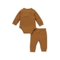 thumbnail image 3 of 2Pcs Toddler Outfits, Henley Neck Long Sleeve Romper + Casual Pants, 3 of 9