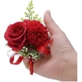 thumbnail image 2 of 2 Pack Flower Wrist Corsage Boutonniere Set,3" Artificial Rose and Carnation Handmade Silk Flower for Wedding Flowers Accessories Prom Suit Decor (Red), 2 of 4