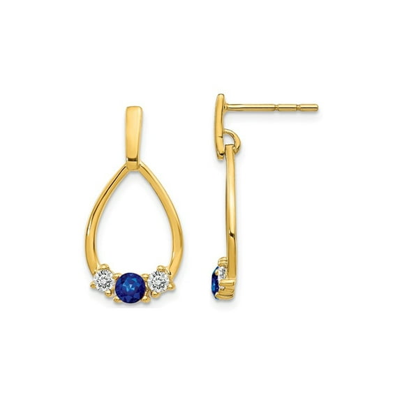 3/4 Carat (Ctw) Blue and White Sapphire Dangle Earrings in 14K Yellow Gold for Women