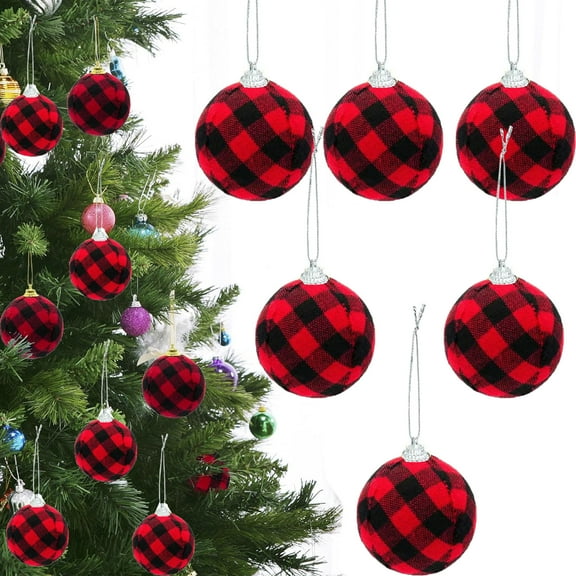 6 Pcs Buffalo Plaid Fabric Christmas Balls,TGY 2.76"/70mm Hanging Ornaments Xmas Baubles,Decorative Ball Ornaments for Christmas Tree Party Farmhouse Decorations Supplies