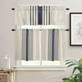 thumbnail image 2 of Beige Striped Kitchen Curtains, Midnight Blue Geometric Simple Retro 3-Piece Kitchen Curtain Valance and Tiers Set 36 Inch Length, Rod Pocket Half Window Curtains for Cafe Living Room Bathroom, 2 of 6