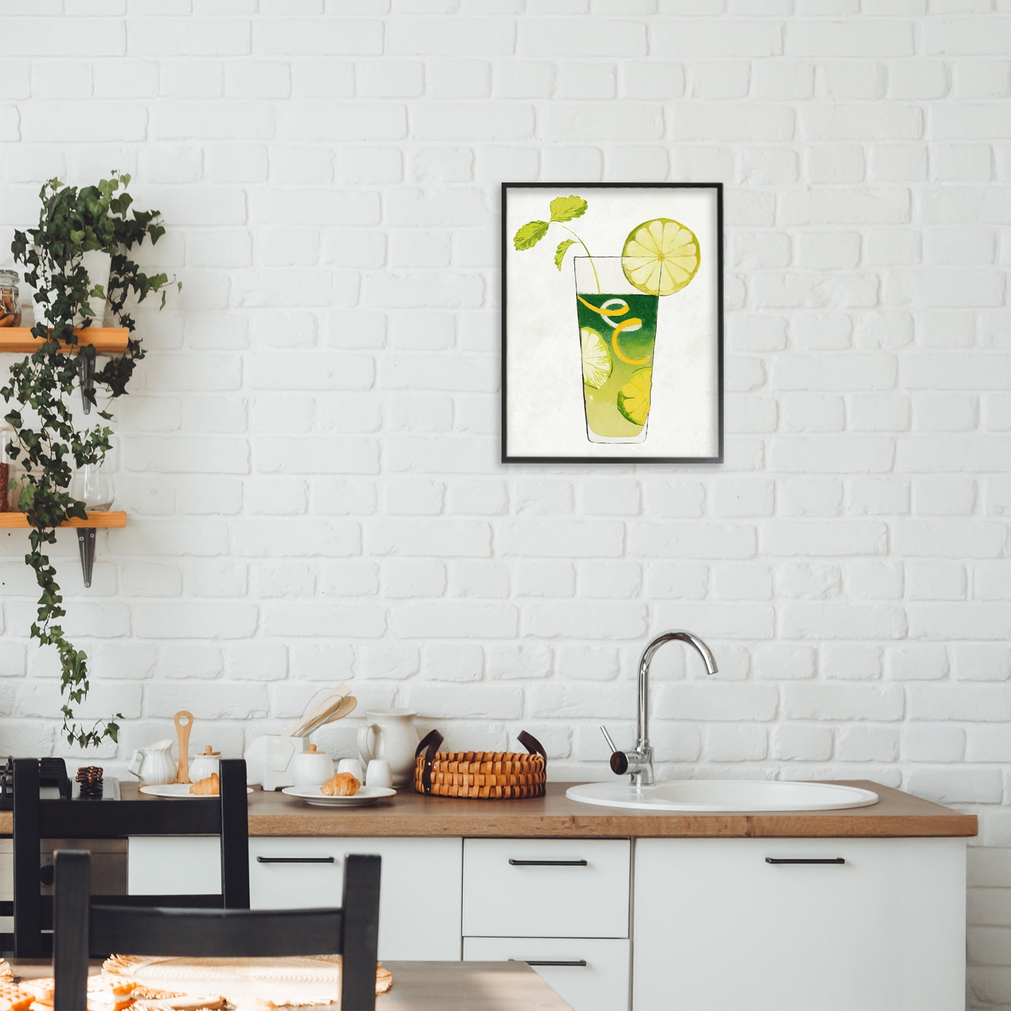 Stupell Industries Summer Cocktail Lime Mint Black Framed Giclee Art, design by Lorenzo Collective