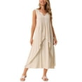 thumbnail image 2 of INSPIRE CHIC Vestidos de Verano para Mujeres Sin Mangas con Escote en V, Decoración de Botones, Vestido Maxi Flowy de Tanque para Playa S Color Albaricoque, 2 of 6