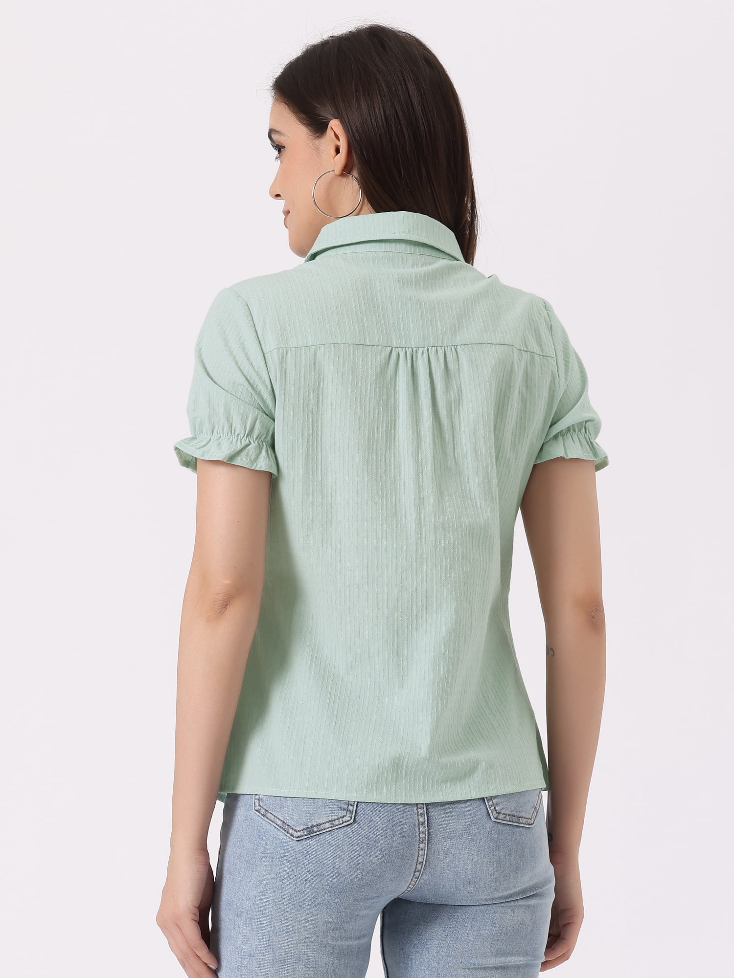 DARING DIVA Women's Cotton Frilled Peter Pan Collar Blouse M Light Green
