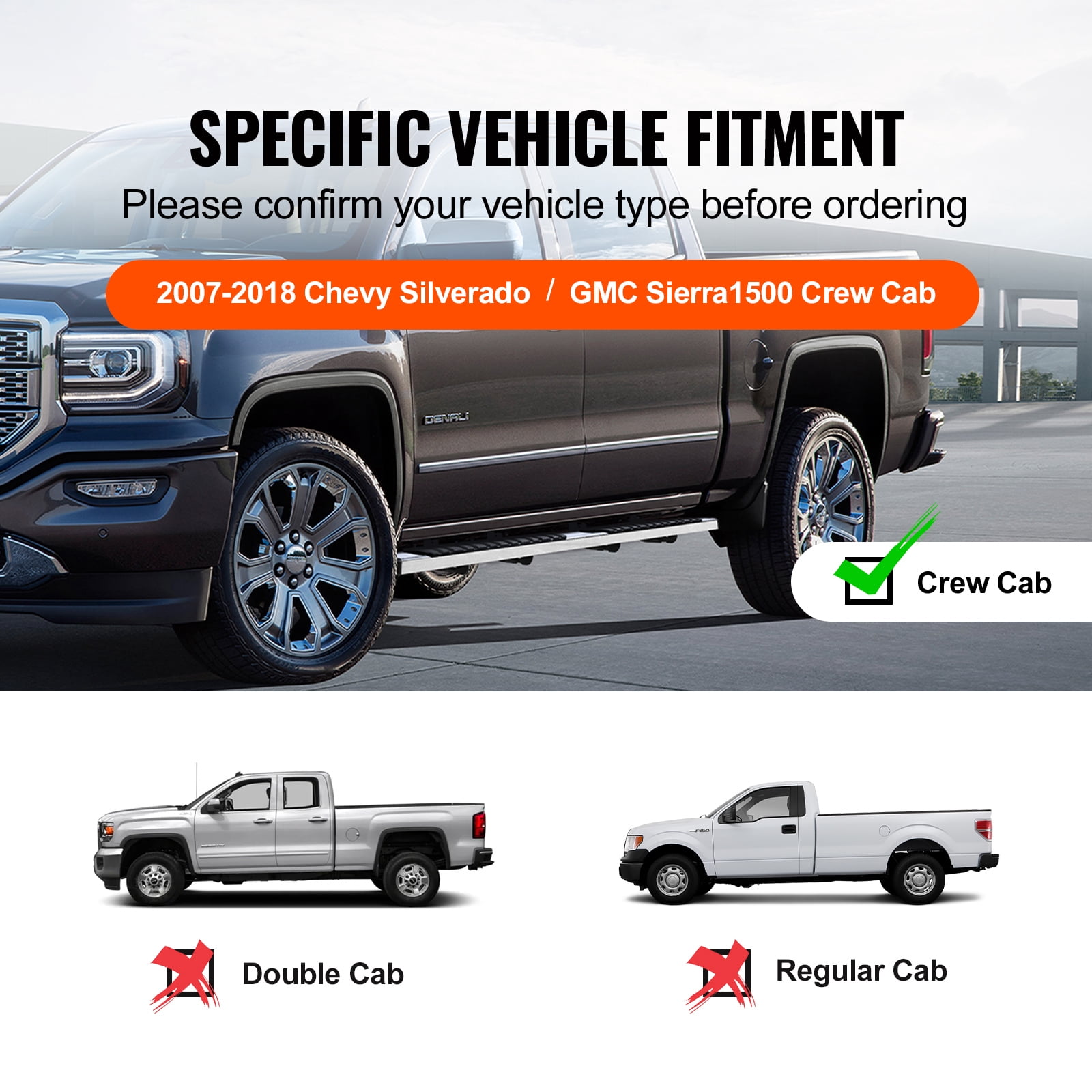 KFFKFF 6" Step Bars Running Boards Fit 2007-2018 Chevy Silverado/GMC Sierra 1500