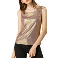 thumbnail image 5 of MODA NOVA Juniors U Neck Sleeveless Stretchy Slim Fit Metallic Tank Tops Champaign Gold S, 5 of 5