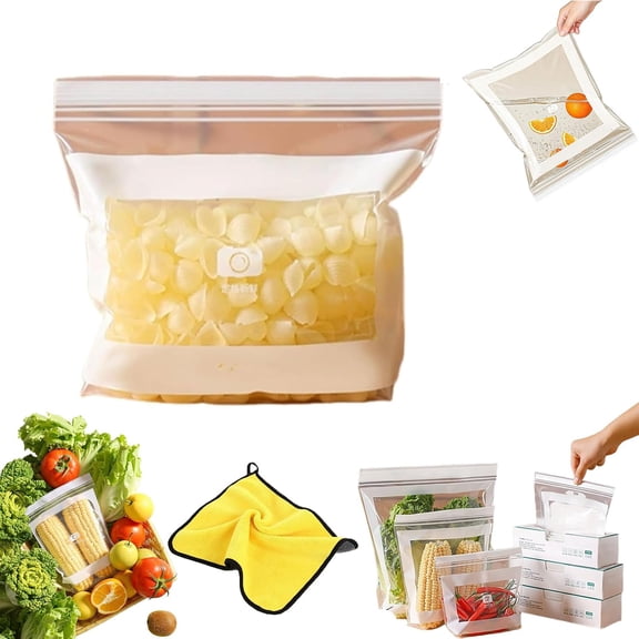 Food Grade Fresh-Keeping Bags, 2026 New Reusable Plastic Double Seal Produce Bag, Freezer Bags Slider For Vegetables & Fruits, Clear Leakproof Refrigerator Storage