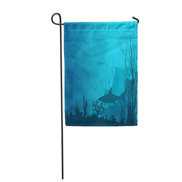 NUDECOR Alga Blue Underwater Landscape Sunken Ship Sharks and See Weeds Garden Flag Decorative Flag House Banner 12x18 inch