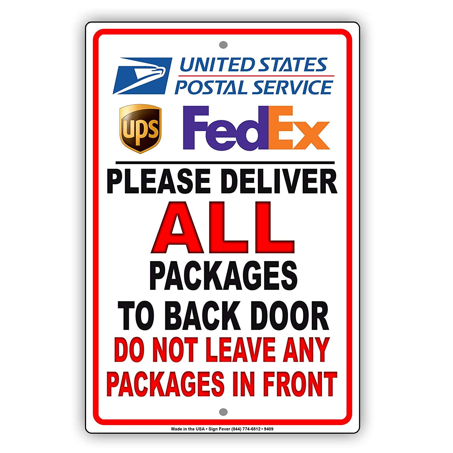 Delivery Door notice Couriers Deliver all packages to backdoor Plastic Sign 