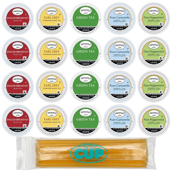 Twinings Tea Sampler (20 Count) Keurig K Cups Assortment with By The Cup Honey Sticks