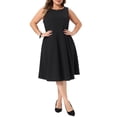 thumbnail image 2 of Agnes Orinda Women's Plus Size Flare A-Line Dress Boat Neck Sleeveless Pleated Office Work Cocktail Dresses with Pockets 2X Black, 2 of 6