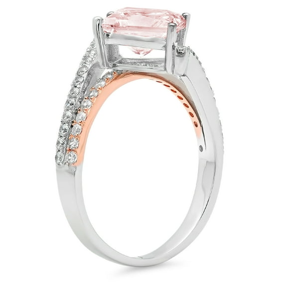 2.3075 ct Princess Cut Simulated Pink Diamond Solitaire with Accents Engagement Ring for Women in 18K White/Rose Gold