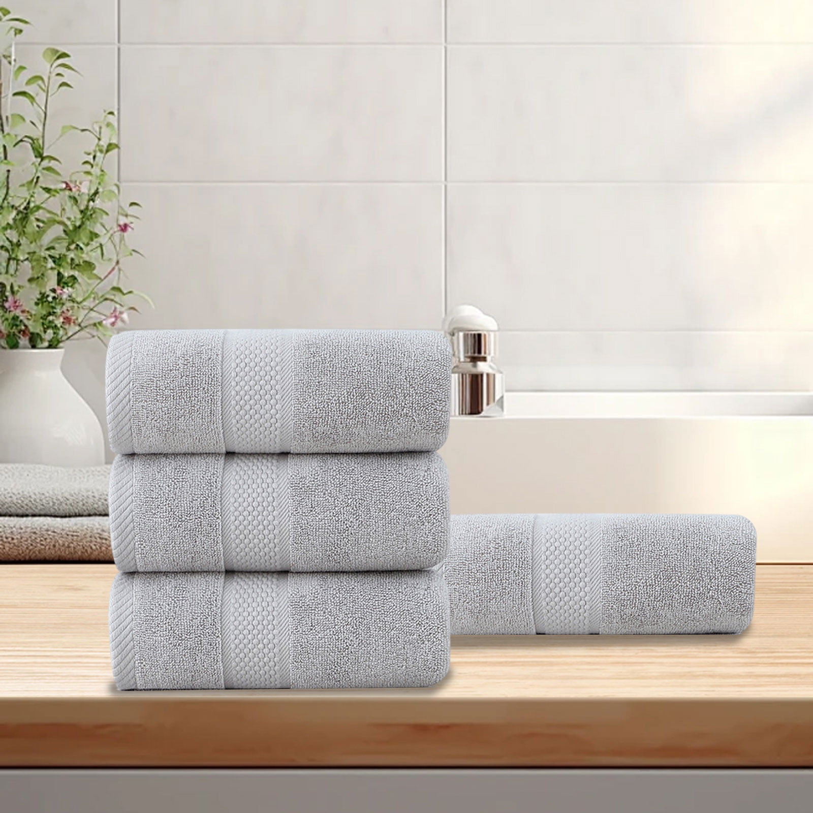AUHomi Elegance Organic Cotton Face Towel - Super Soft, Quick Dry, Durable, Absorbent Oversized Face Towels - Ideal Quick Dry Large Luxury Towel Set for Shower,Cleanse the Face,(30"x14", 4pcs)Gray