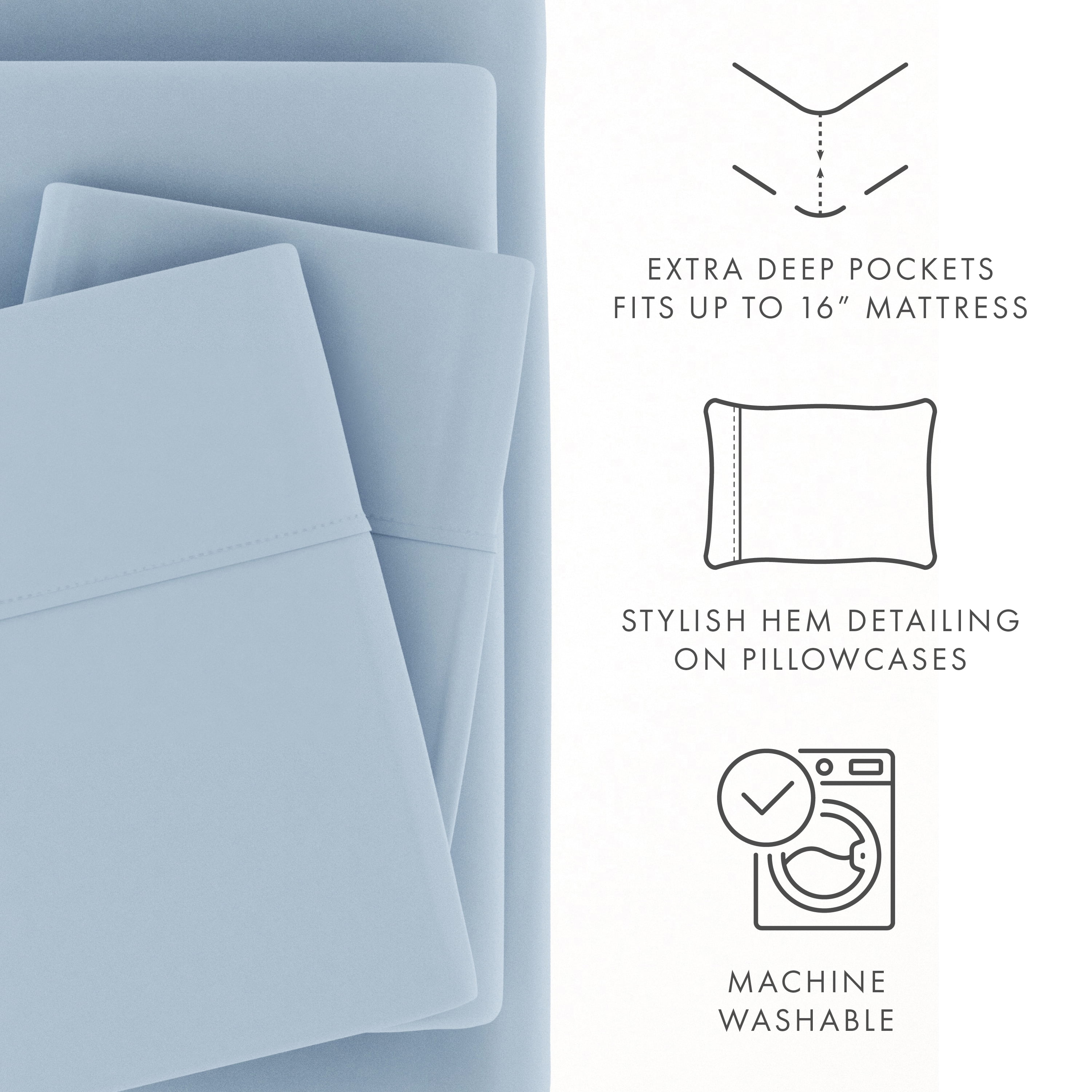 Noble Linens 4 Piece Solid Microfiber Bed Sheet Set, Light Blue, Full