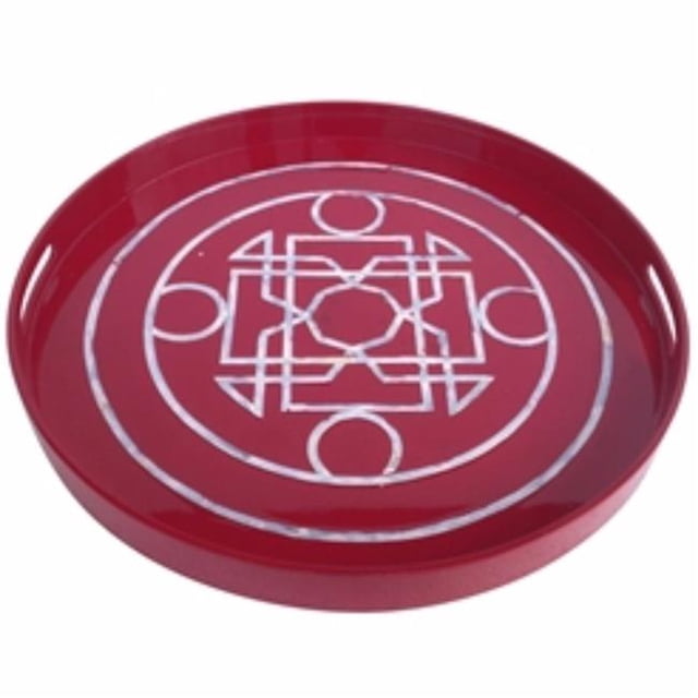 Benzara BM158320 2 x 22,1 x 22,1 Po Plateau de Service Laqué Rond Frappant&44; Rouge